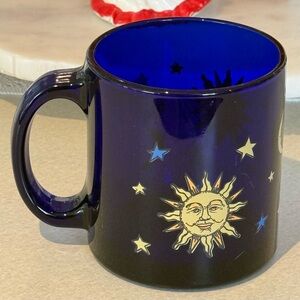 Vintage Libby Celestial Cobalt Blue Moon Sun & Stars Coffee Cup 4"